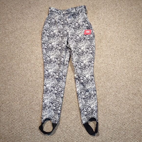 ASOS 4505 Ski Snow Pants Womens 6 Black White Stirrup Snowboard Leopard Print - Picture 1 of 6